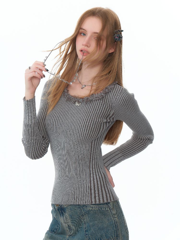Round neck Tassel Trim Knit Bottom Shirt【s0000011502】