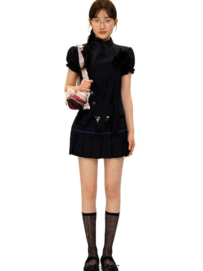 MDark Check Irregular Pleated Skirt【s0000016416】