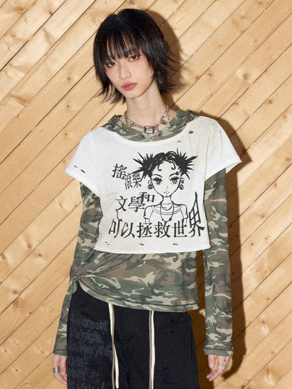 Save the world camouflage hooded T【s0000012427】