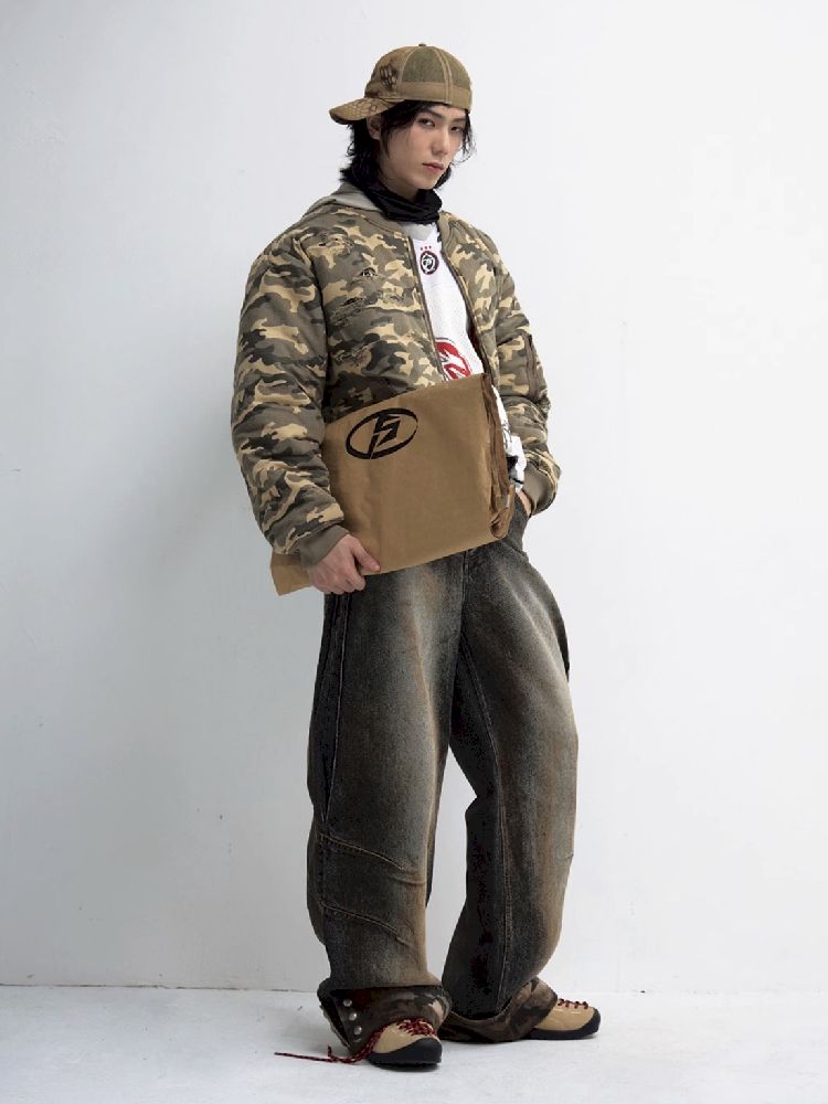 CAMOUFLAGE PATCHWORK STRAIGHT JEANS [S0000010447]