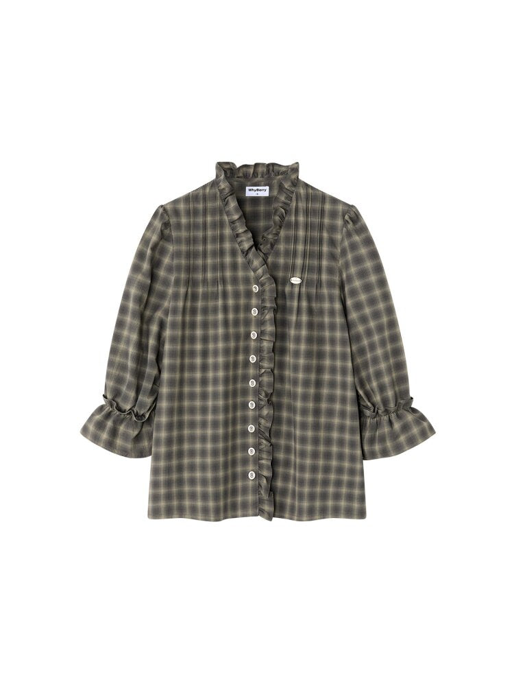 French V-neck Plaid Fungus Shirt【s0000015677】
