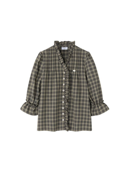 French V-neck Plaid Fungus Shirt【s0000015677】