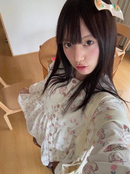 Puppy Print Corduroy Loose Shirt【s0000019083】
