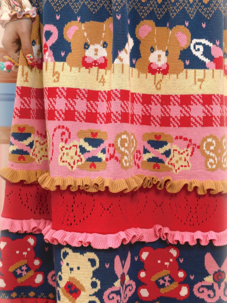 Red Navy Blue Lace Knitted Skirt【s0000015569】