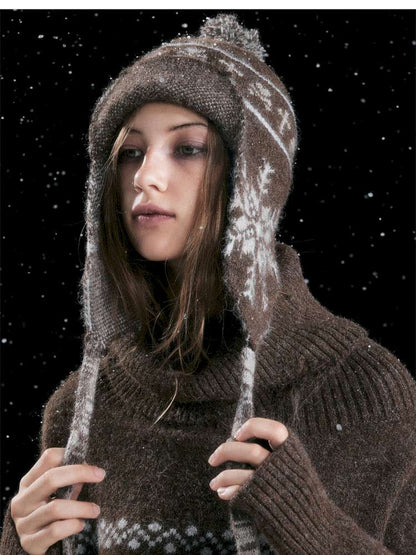 Striped Snowflake Ear Protection Beanie【s0000014672】