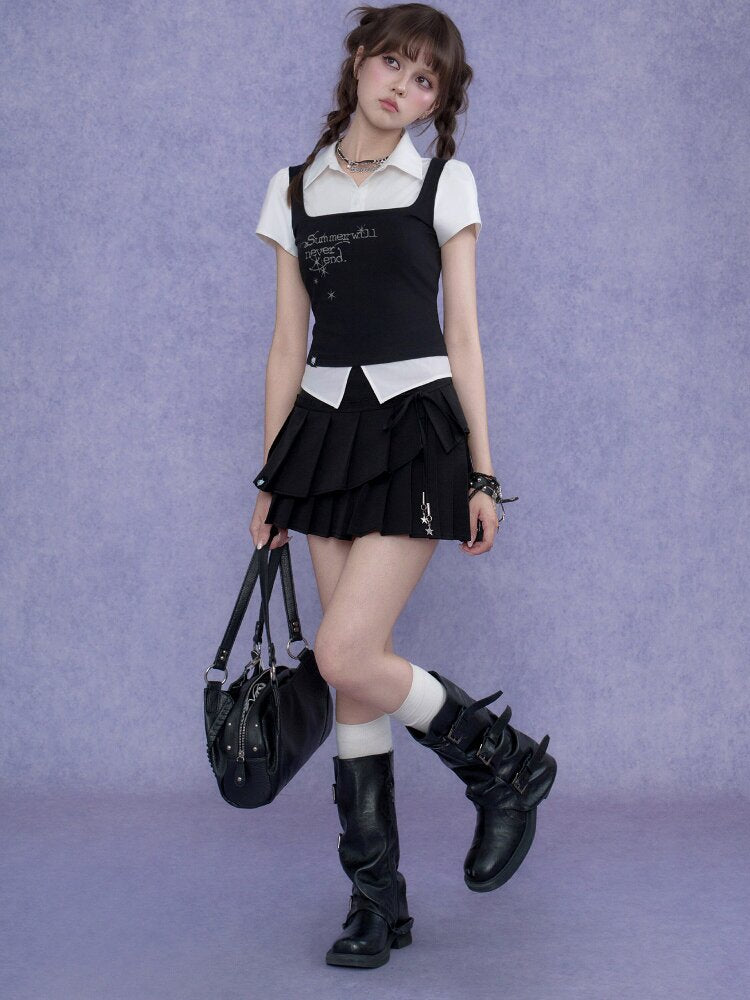 Knit Tank Top Fake Two Piece Shirt【s0000017686】