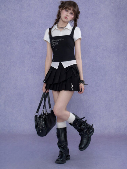 Knit Tank Top Fake Two Piece Shirt【s0000017686】