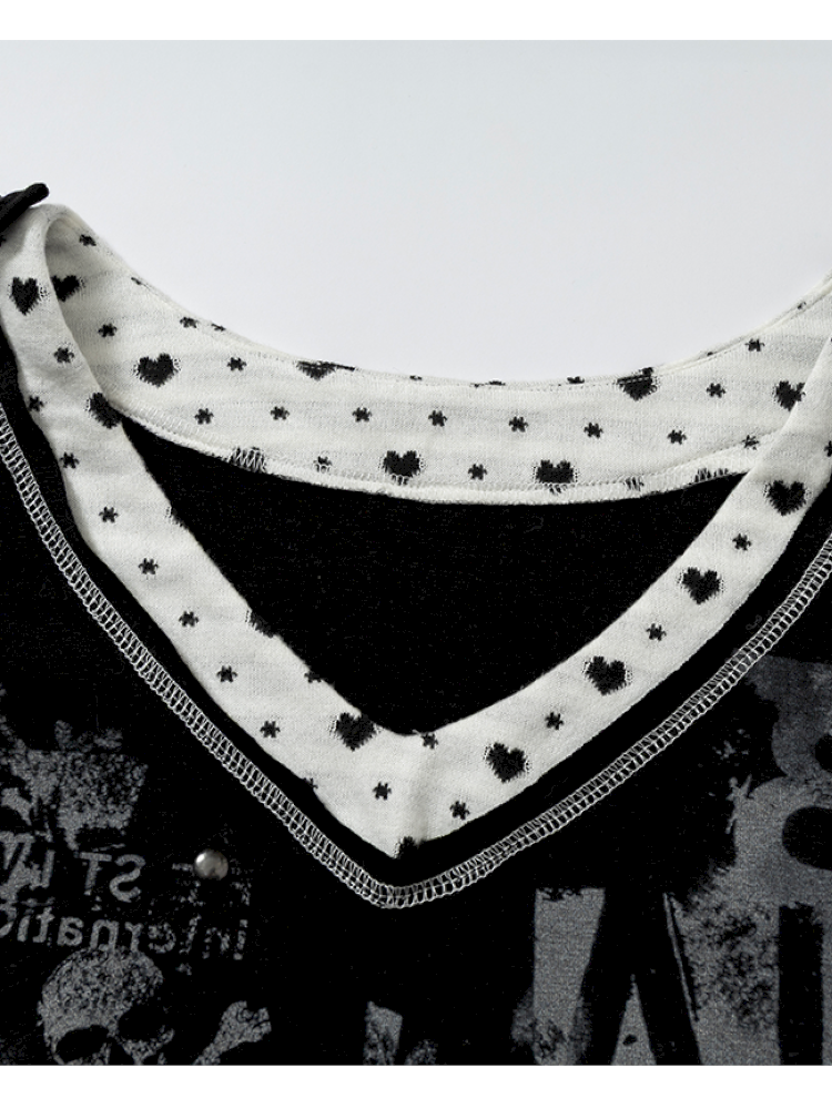 Retro Punk V-Neck Stretch T-Shirt【s0000014928】