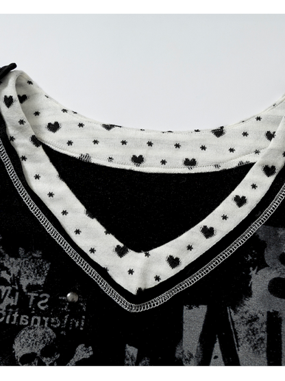 Retro Punk V-Neck Stretch T-Shirt【s0000014928】