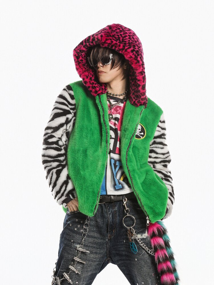 Neon Leopard Skull Patchwork Coat【s0000019279】