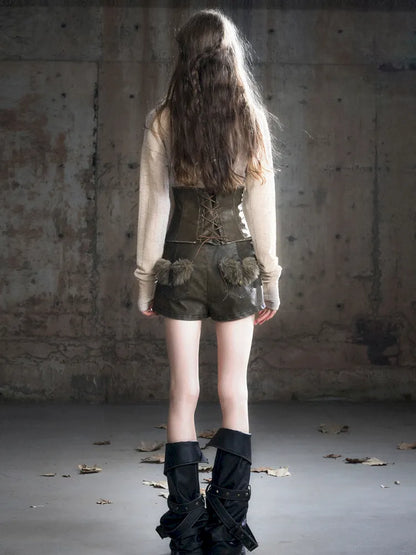 Faded Button Leather Leg Covers【s0000013963】