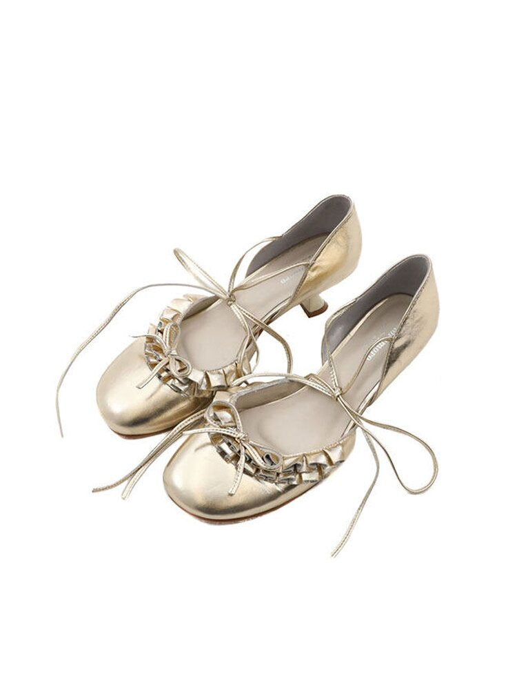 Ruffled Bow Lace Up High Heels【s0000016133】