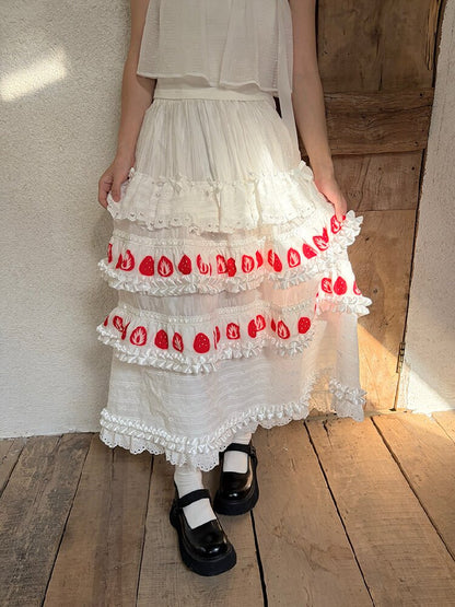 Cake Print Cut-Out Lace Bow Skirt【s0000018542】