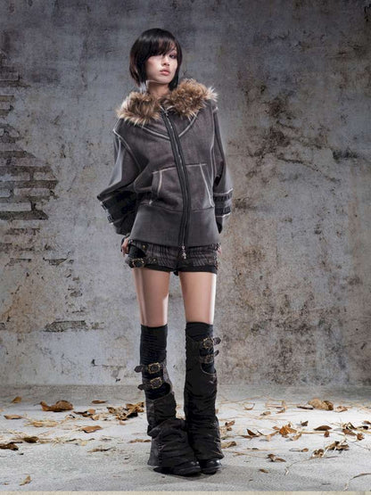 Lantern Sleeve Hooded Sweatshirt Jacket【s0000014493】