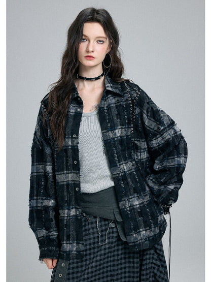 Plaid Strap Torn Long-Sleeved Shirt【s0000016258】