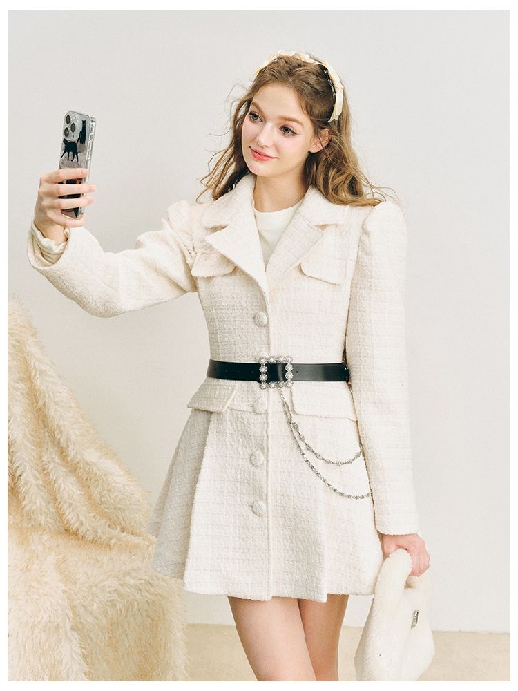 Pleated Waisted Tweed Jacket【s0000005281】