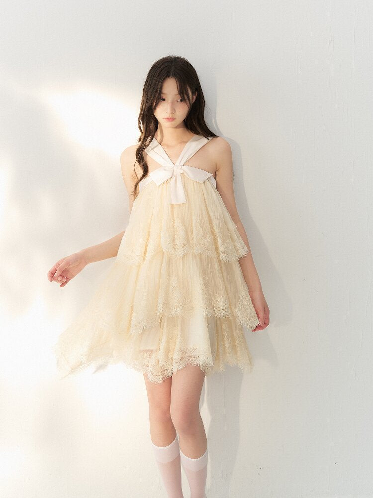 Gauze Lace Layered Halter Dress【s0000016878】