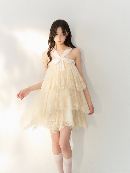 Gauze Lace Layered Halter Dress【s0000016878】