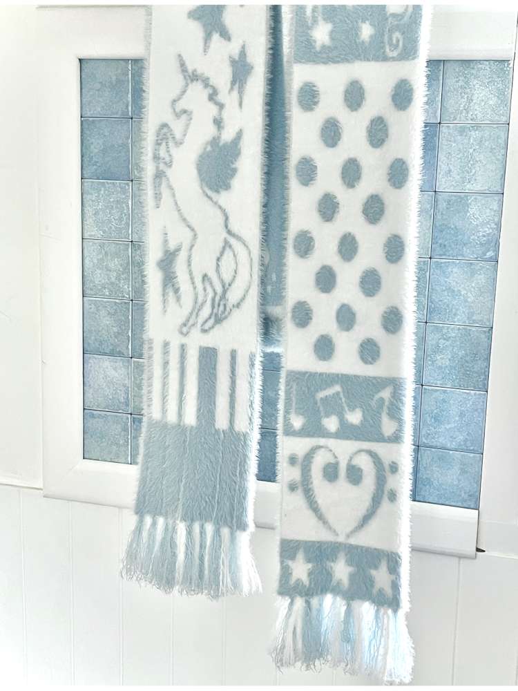 Blue White Polka Dot Mink Fringe Scarf【s0000014690】