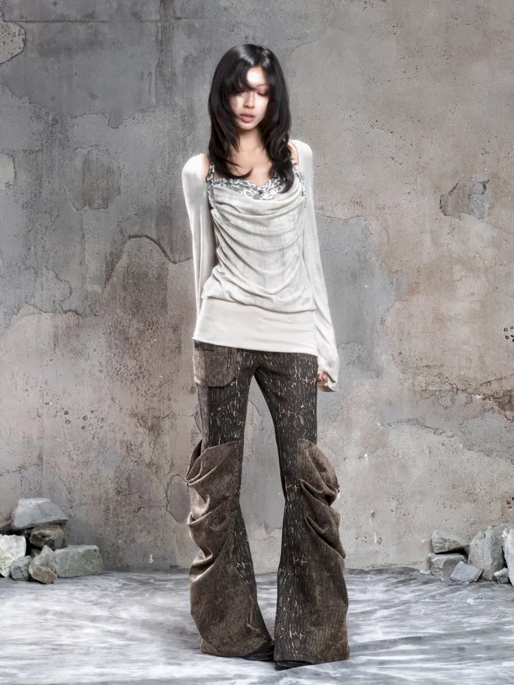 Pleated Accents Stylish Slim-Fit Long Flared Pants【s0000014130】