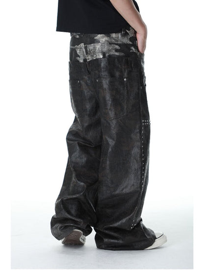 Studded Patchwork Wax Denim Pants【s0000017146】