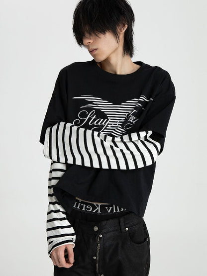 Black White Patchwork Long T-Shirt【s0000018563】