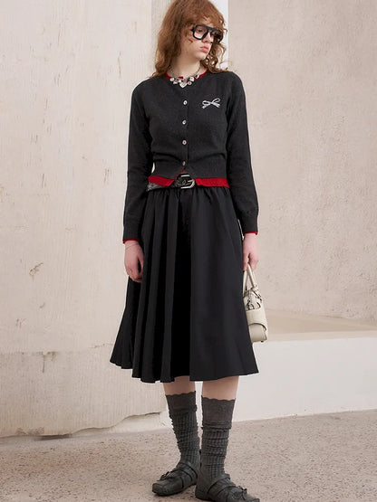 Wide-Skirted Pleated Midi Skirt【s0000014083】