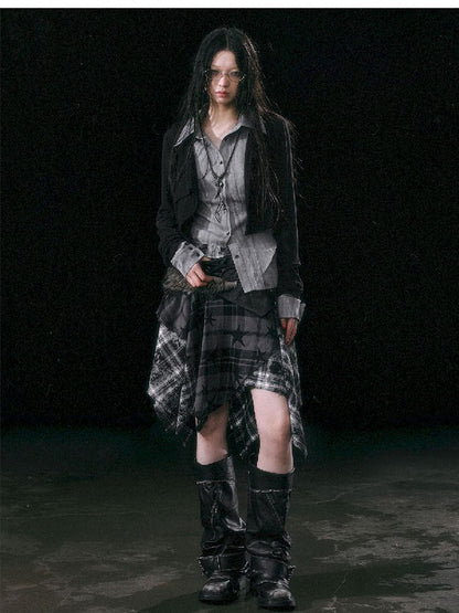 Star Plaid IRREGULAR RAW EDGE HALF SKIRT [S0000010750]