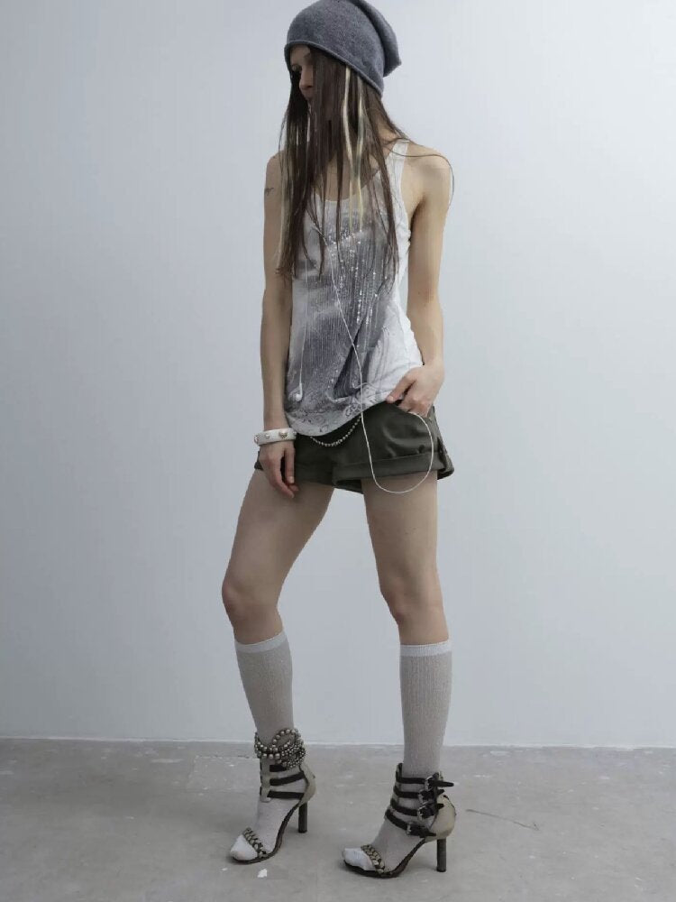 Silver Sequin Print U Neck Vest【s0000016566】