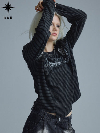 Black-Gray Striped Rivet Top【s0000018549】