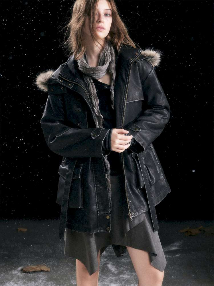 Heavy Industry Fur Collar Distressed Hooded Coat【s0000014671】