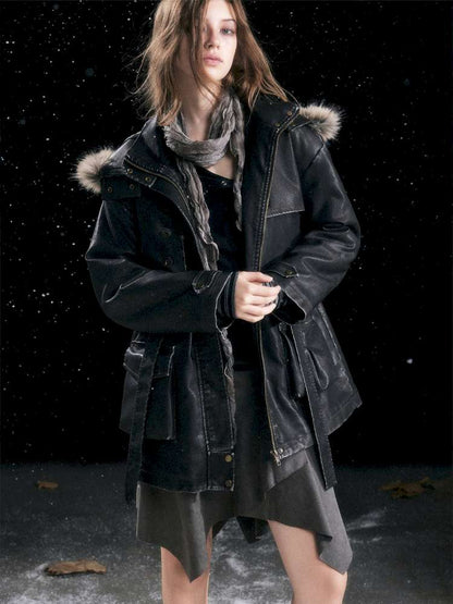 Heavy Industry Fur Collar Distressed Hooded Coat【s0000014671】