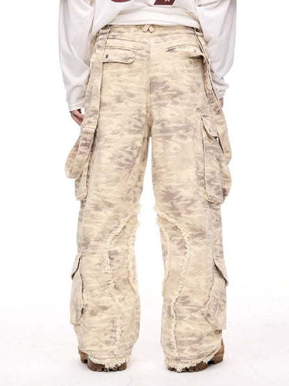 Multi-Pocket Raw Edge Workwear Bib Pants【s0000011367】