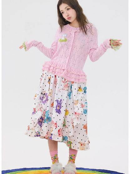 White Polka Dot Lace Cotton Skirt【s0000016195】