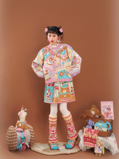 Pink Purple Patchwork Knit Jacket【s0000015585】