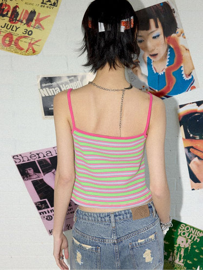 Card-playing girl striped tank top【s0000012959】