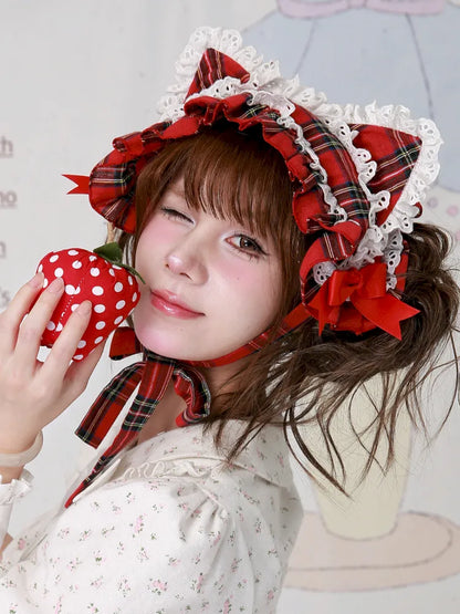 Red Plaid Cute Cat Ear Headband【s0000014106】