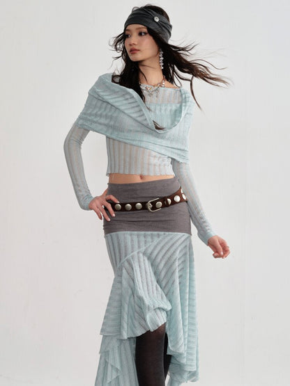 Mint Translucent Swing Collar Skirt【s0000015698】