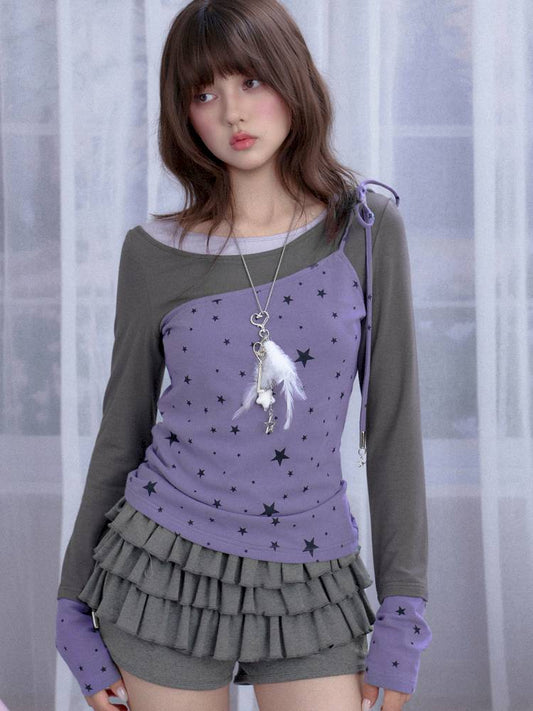 Fake three-piece star top T-shirt【s0000014366】