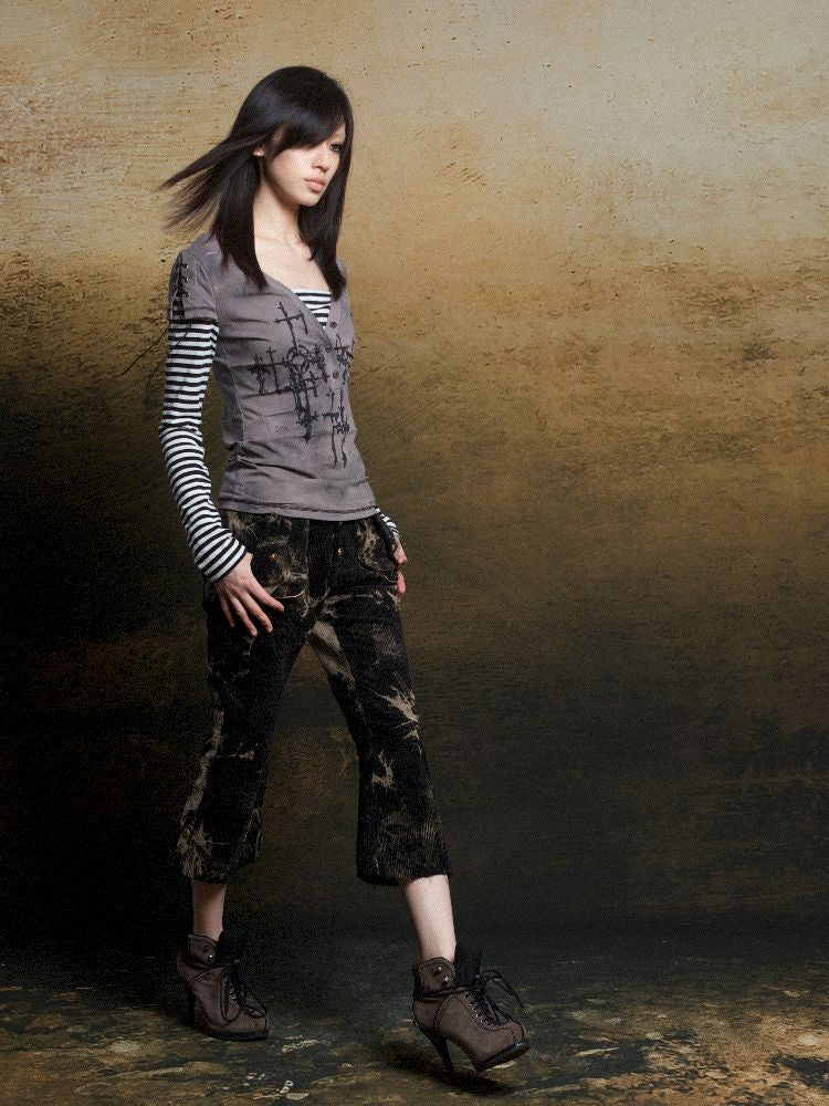 토템 크로스 인쇄 긴 슬리브 티셔츠 [S0000011819]