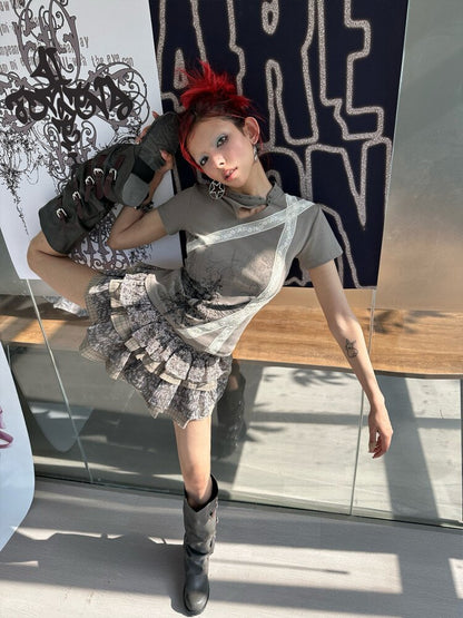 Graffiti Lace Checkered Skirt【s0000018065】
