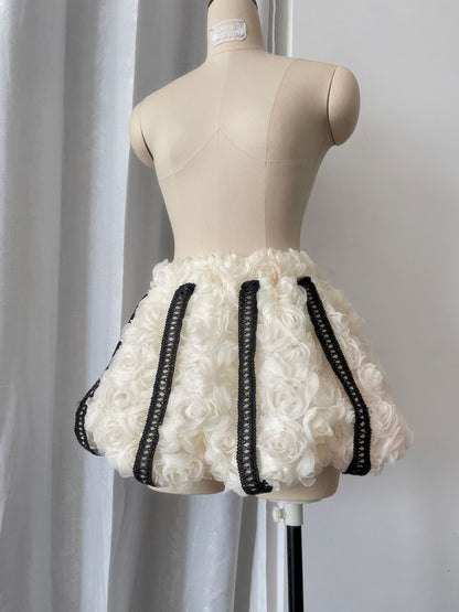 Plaid Lace Tie Bubble Sleeve Rose Set【s0000012437】