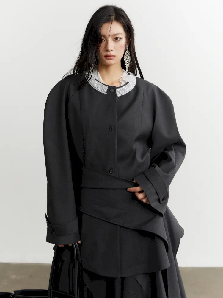 Ruffled Silhouette Gray Blazer Jacket【s0000014038】