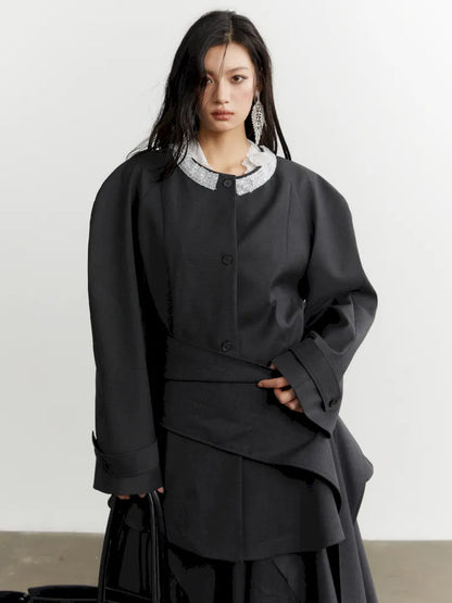 Ruffled Silhouette Gray Blazer Jacket【s0000014038】