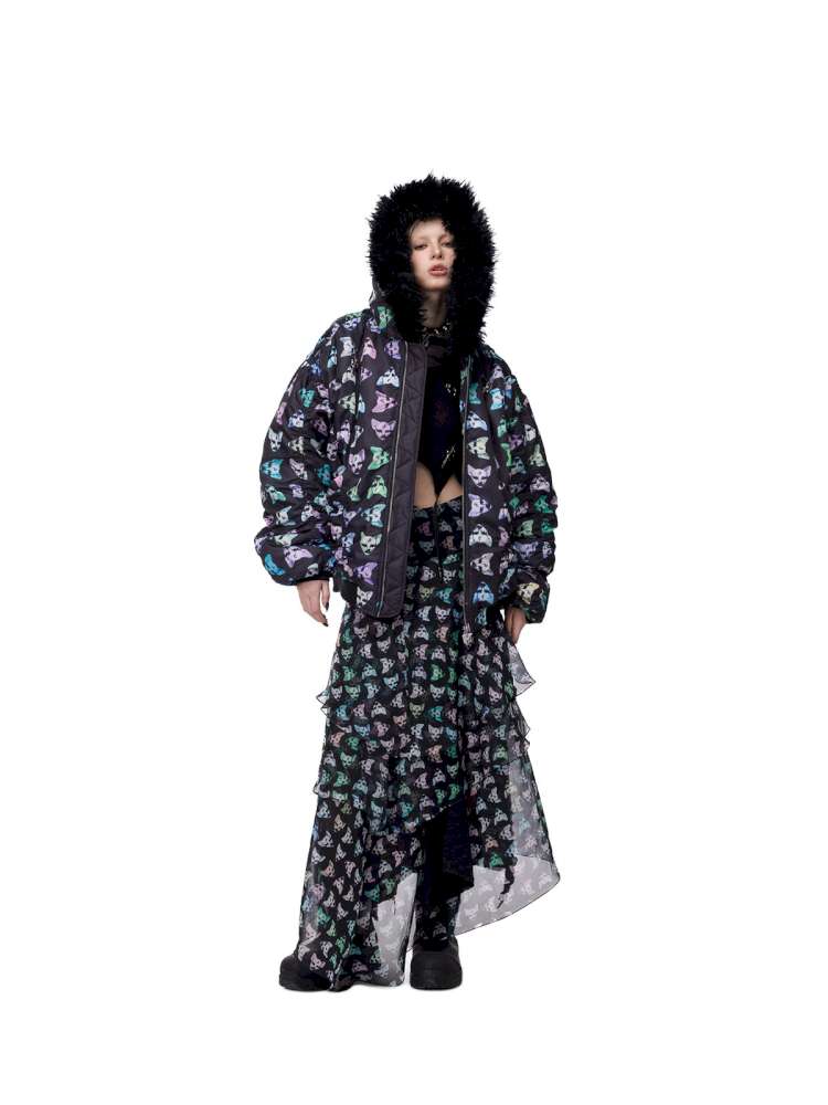 Black Metal Fur Collar Cotton Suit【s0000015129】