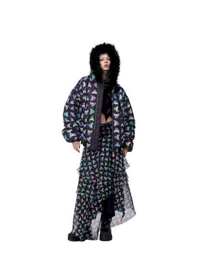 Black Metal Fur Collar Cotton Suit【s0000015129】