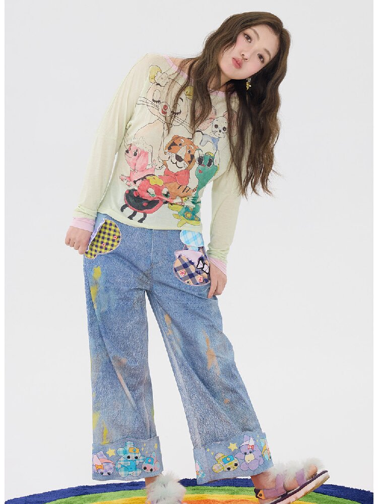 Light Green Graffiti Printed Smock【s0000016199】