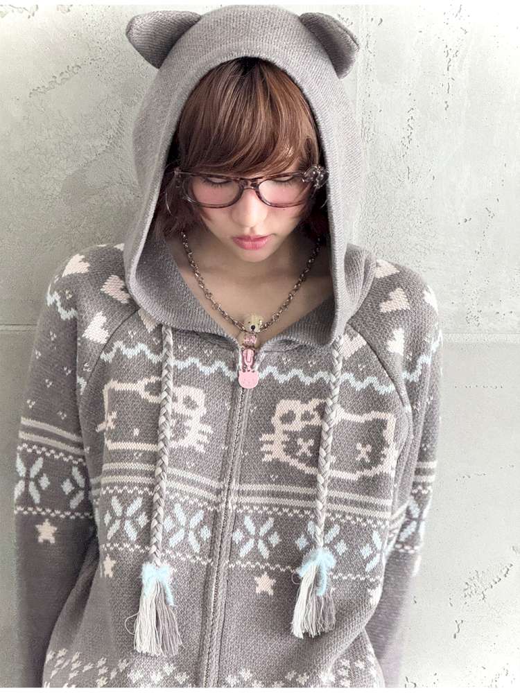 Ghost Horse Grey Fair Isle Hooded Jacket【s0000014697】