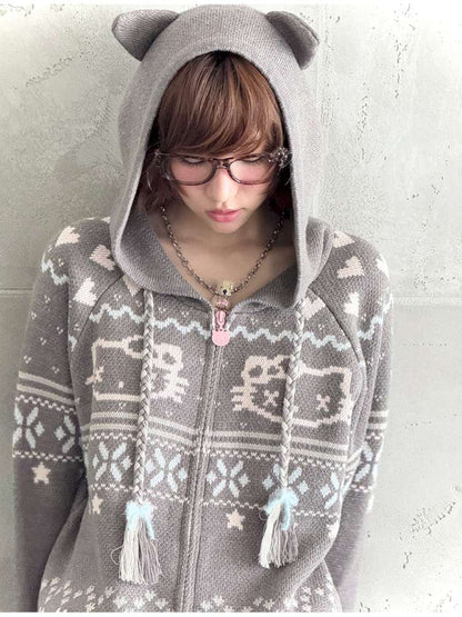 Ghost Horse Grey Fair Isle Hooded Jacket【s0000014697】