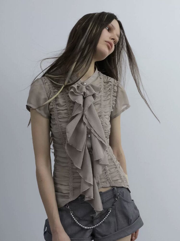 Handmade Ruffled Chiffon Shirt【s0000016565】
